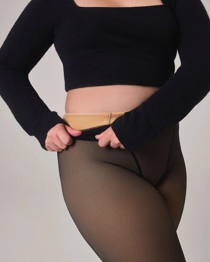 LuxeVeil Thermal Sheer Illusion Fleece-Lined Tights